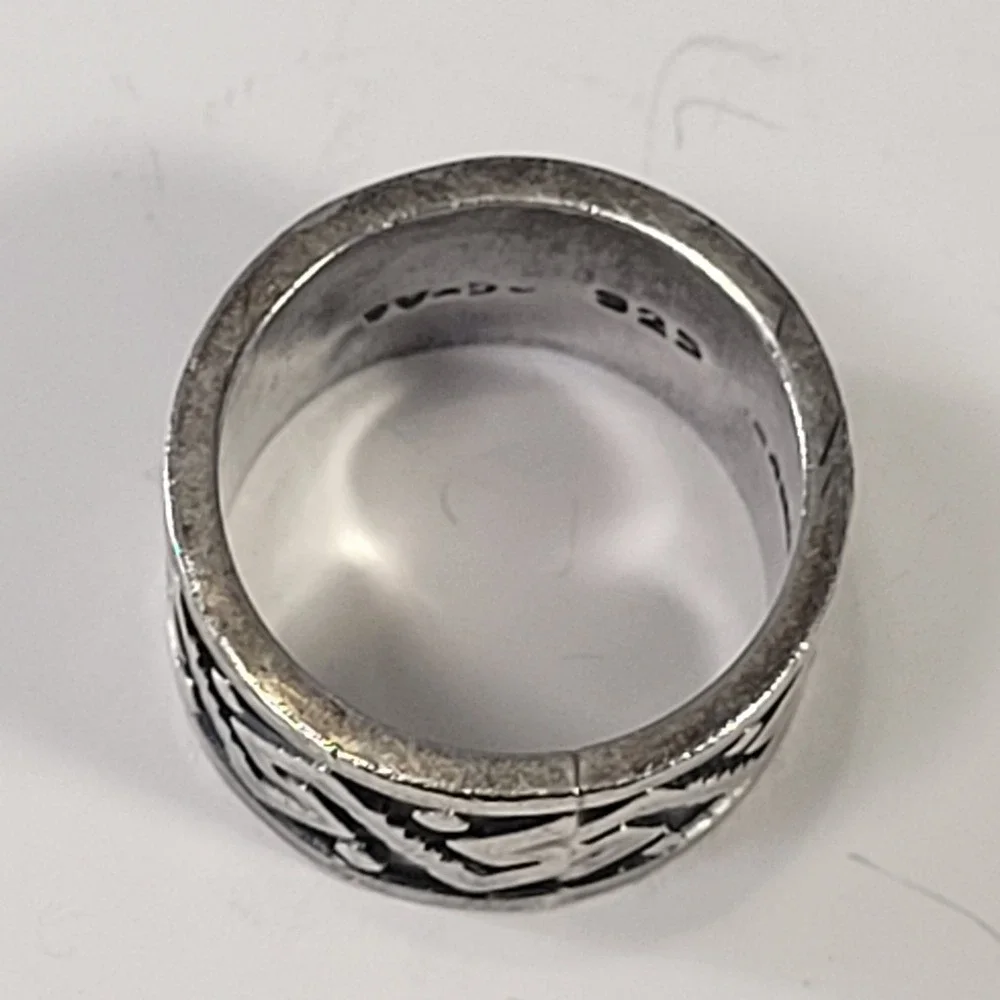 Vintage Mexico 925 Sterling Silver‎ Wide Band Ring Greek Key Size 6.5 - 10.2g